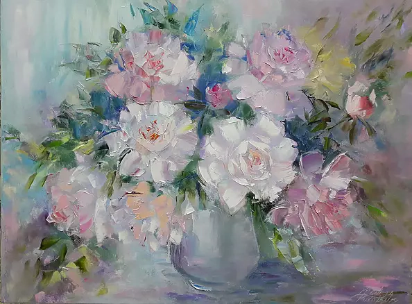 Kseniya Kovalenko - painting * Gentle peonies * Oil on canvas 80x60 cm