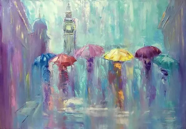 Kseniya Kovalenko - painting *Romantic rain*Оil on canvas 100x70cm