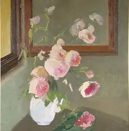 Małgorzata Mazur, piwonie, Obraz olejny - karton/tektura, 70 x 100