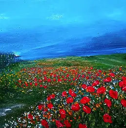 Alicja Urbaniak, Mohnfeld, Ölbild - Leinwand, 70 x 50