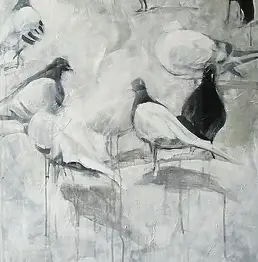 Iza Jaśniewska, otto uccelli, Dipinto acrilico - tela, 60 x 70
