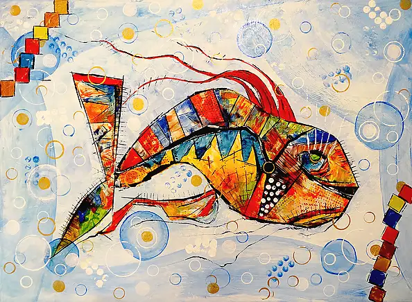 Marek Lutek, PESCE 11608, Dipinto acrilico - , 58 x 78