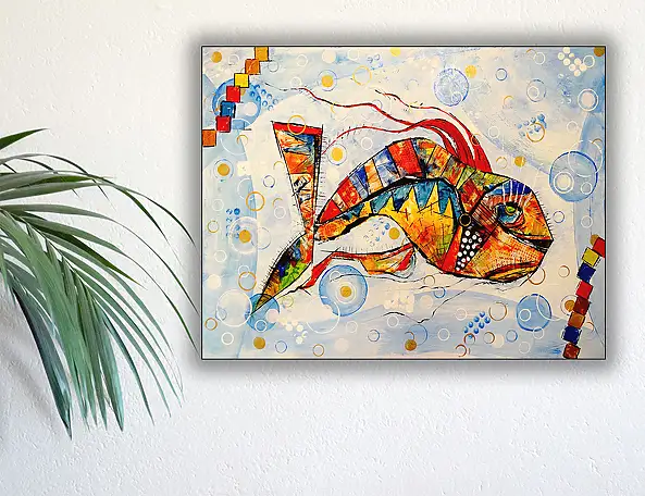 Marek Lutek, PESCE 11608, Dipinto acrilico - , 58 x 78