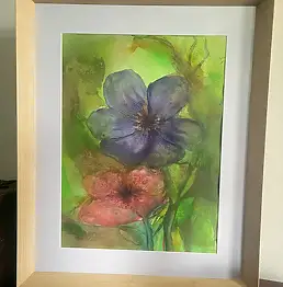 Anna Kos, fiori romantici, Dipinto acrilico - carta, 30 x 40