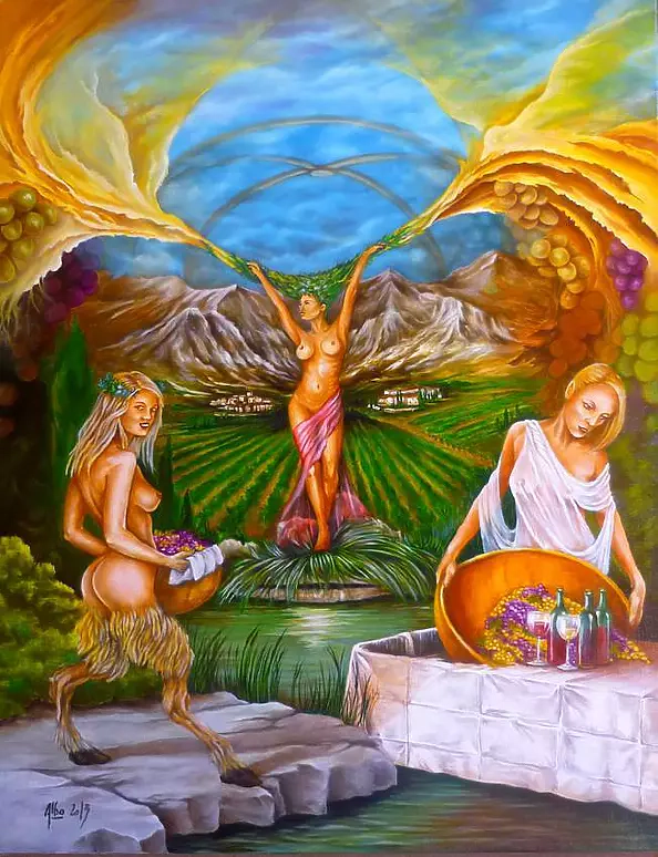 Albo Didier - scène de vendanges portrait sur de Bacchus