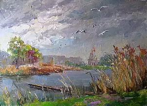 Borys Sierdiuk - seagulls over the river dry Kagamlyk