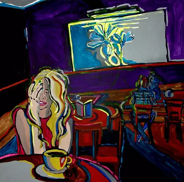 Justyna Sołowiej - a vibrant city at night-green way, coffee