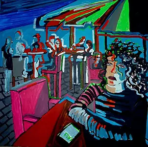   - a vibrant city at night-house cafe, call