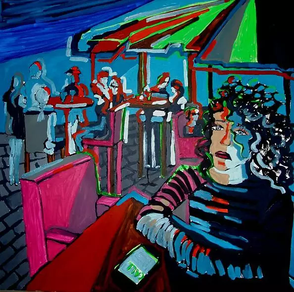 Justyna Sołowiej - a vibrant city at night-house cafe, call