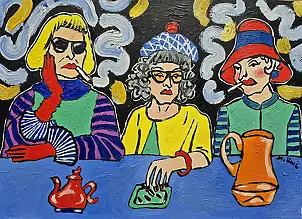 Marlena Kuc, trzy lalunie, Obraz olejny - płyta, 35 x 25