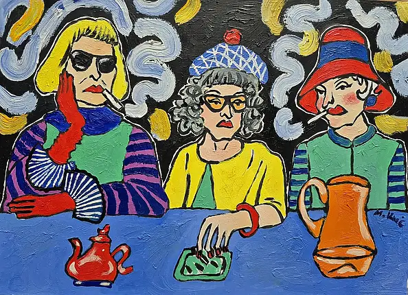 Marlena Kuc, trzy lalunie, Obraz olejny - płyta, 35 x 25