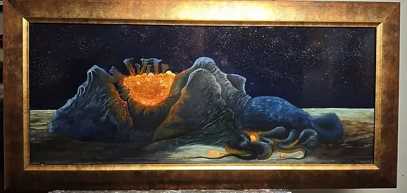 Rafał Hader, upadek kolosa, Obraz olejny - płótno, 85 x 35