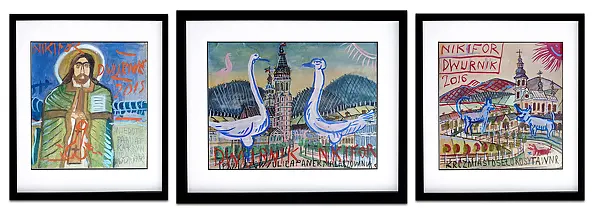 Edward Dwurnik - z cyklu - Nikifor-Dwurnik -TRYPTYK