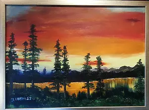 Stanisław Tobiasz - zachód slońca nad jeziorem