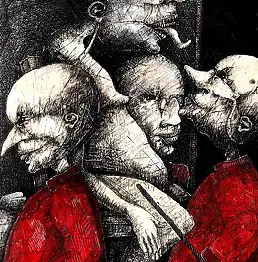 Piotr Kamieniarz, zalotnicy, Inne - papier, 33 x 48
