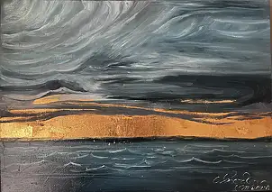 Antonina Mirczak, golden glow, Oil painting, Mixed media - canvas, 70 x 50