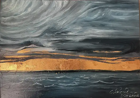 Antonina Mirczak, golden glow, Oil painting, Mixed media - canvas, 70 x 50