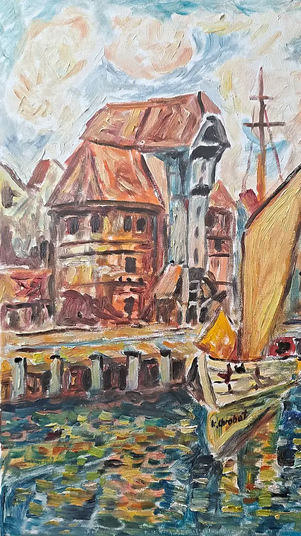Krzysztof Chrobot, żuraw Gdansk, Obraz olejny - płótno, 30 x 50