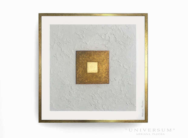 Abstrakcja geometryczna - Prawdziwe Złoto w płatkach Adriana Plucha