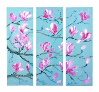 Pink magnolias on a turquoise sky - Anna Baryła