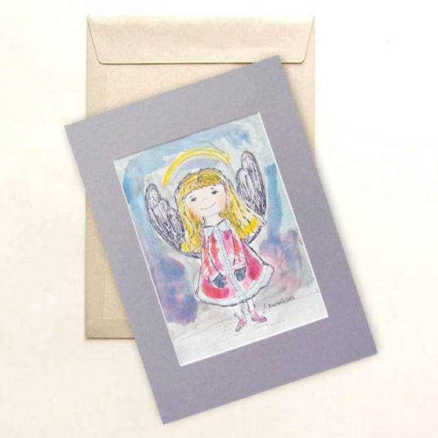 Zimowy Aniołek Akwarela Obrazek Ręcznia Malowany Anna