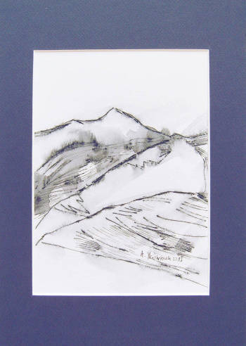 Montagne croquis n ° 3 - original dessin en noir et blanc, unique - Anna Skowronek