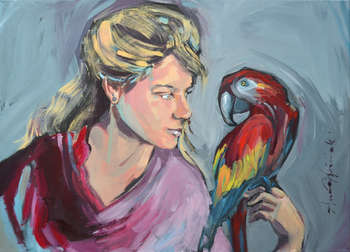 Mädchen mit einem Papagei - Anna Woźniak