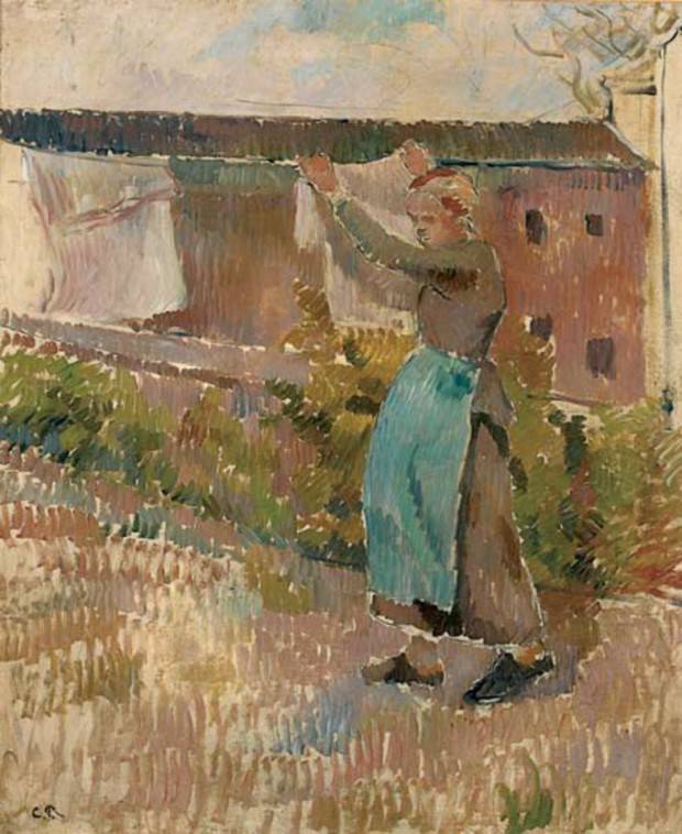 Femme étendant du linge Camille Pissarro