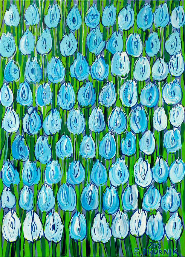 Błękitne Tulipany  - OBRAZ OLEJNY Edward Dwurnik