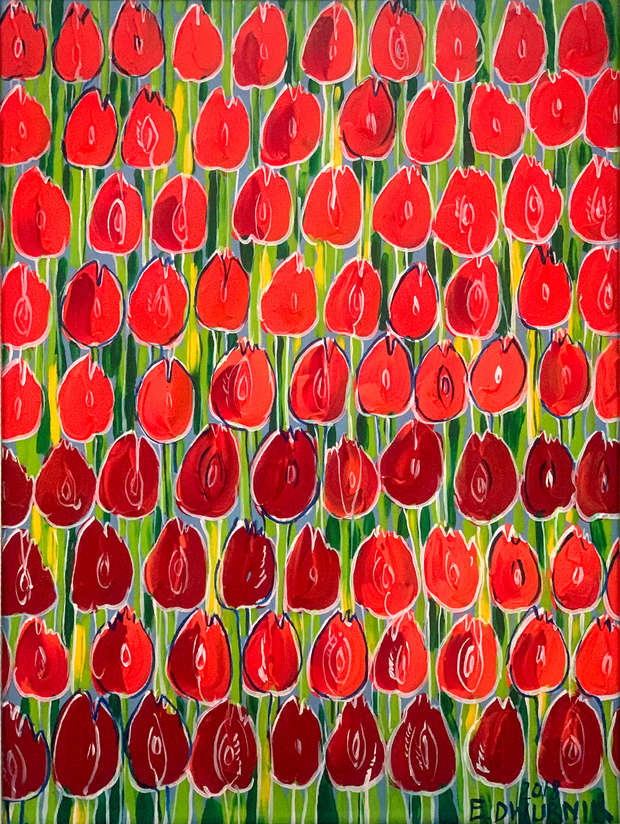 Red Tulips - OIL PAINTING Edward Dwurnik