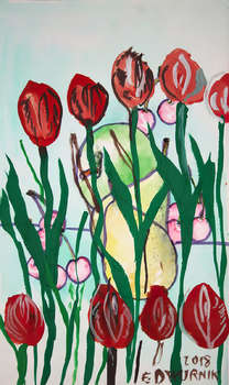 Tulipes rouges - AQUARELLE - Edward Dwurnik