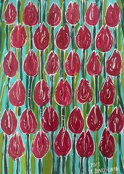 Tulipes Rouges - PEINTURE A L'HUILE - Edward Dwurnik