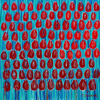 OBRAZ OLEJNY Czerwone Tulipany 100x100 - Edward Dwurnik