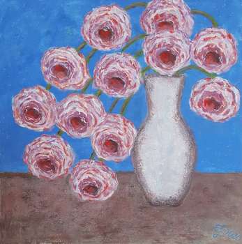 Roses dans un vase blanc - Edyta  Jachowicz- Bąk