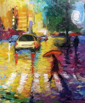 Street in the rain - Ewa Krzymińska