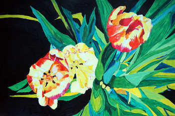 Tulipes, peinture acrylique 32,5 / 50 cm sur papier - Ewa Słodzińska