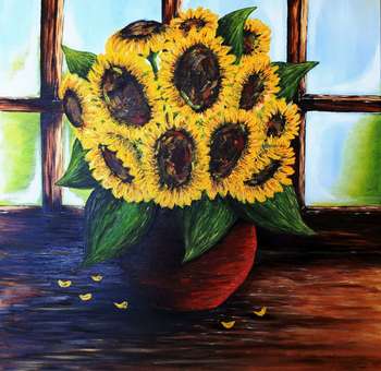 Sunflowers in the window - Ewa Wojdyga