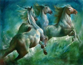 Konie wspięte na tylnych nogach  - Fazio Lauria