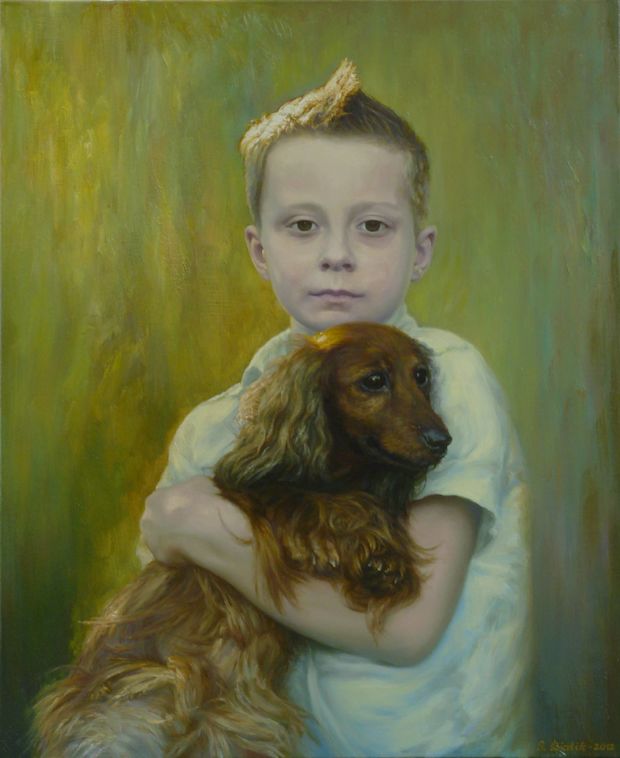 Boy with dachshund Grzegorz Bialik