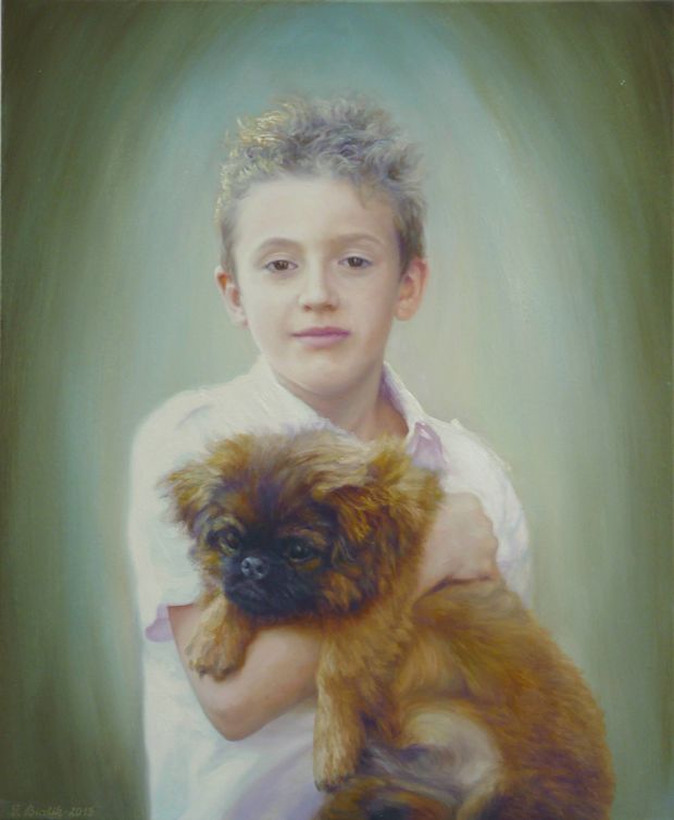 Boy with Pekingese Grzegorz Bialik