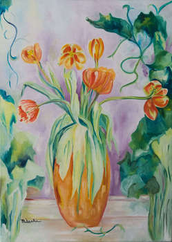 Tulipes dans un vase orange - Ilona Milewska