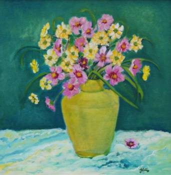 Kwiatki w żółtym wazonie - Jadwiga Rudnicka