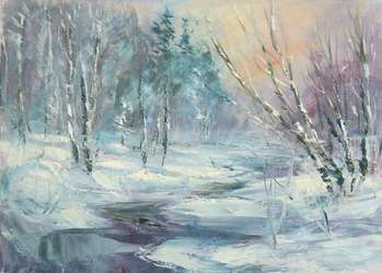 Winter. Frozen river - Kazimierz Komarnicki