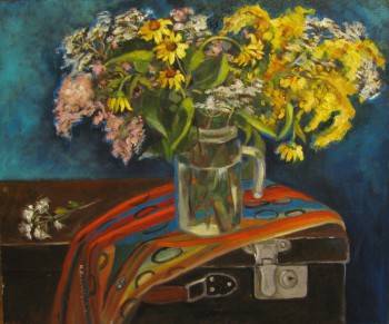 Flowers on a suitcase - Krystyna Ruminkiewicz