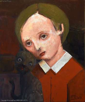 Junge und Katze - Krzysztof Iwin