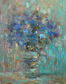 Fleurs bleues dans un vase - Krzysztof Tracz
