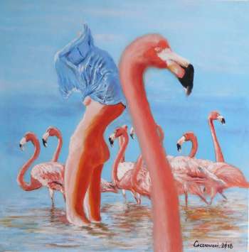Handle mit Flamingos - Leszek Gaczkowski