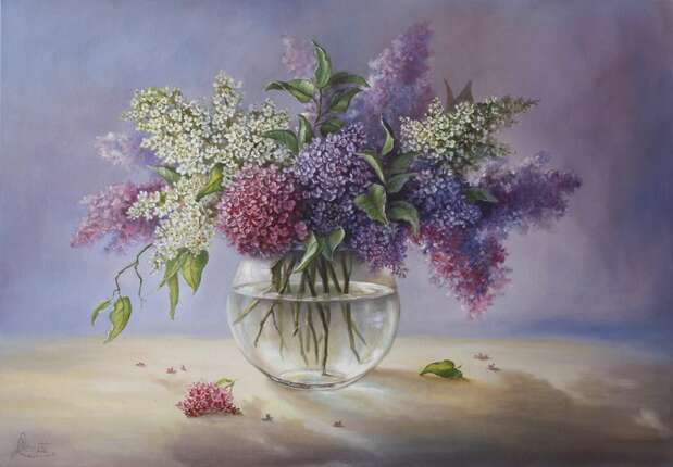 Fiori lilla in un vaso Lidia Olbrycht