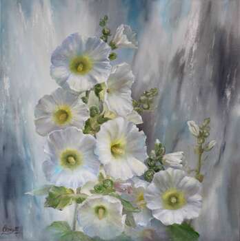 roses trémières blanches - Lidia Olbrycht