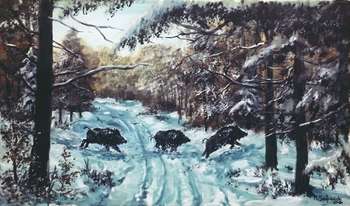 "Winter landscape with wild boars" - Marek Szafrański